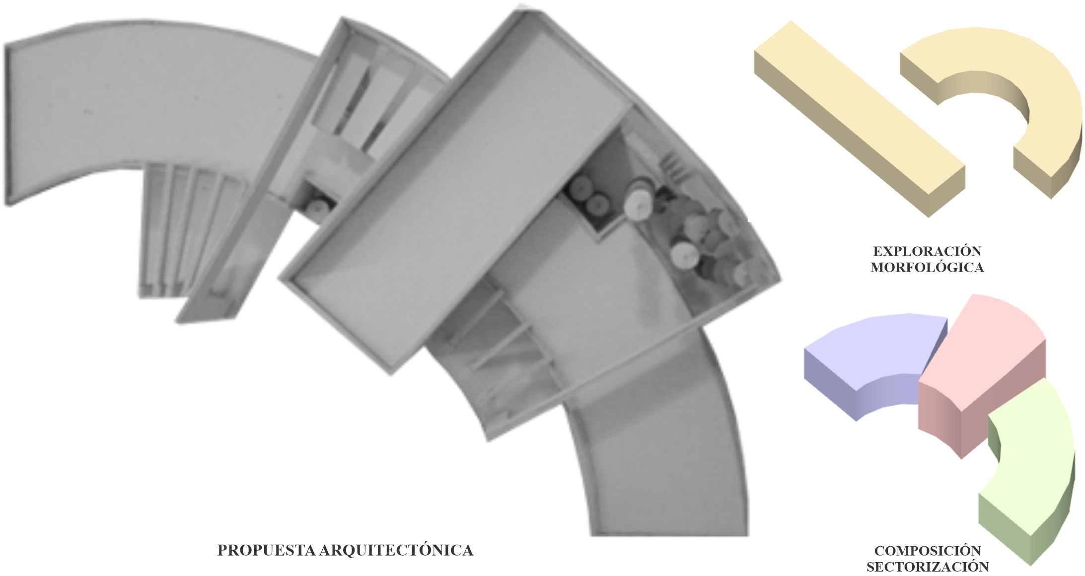 Proyecto de estudiante. Vivienda en tipología lineal de eje curvo