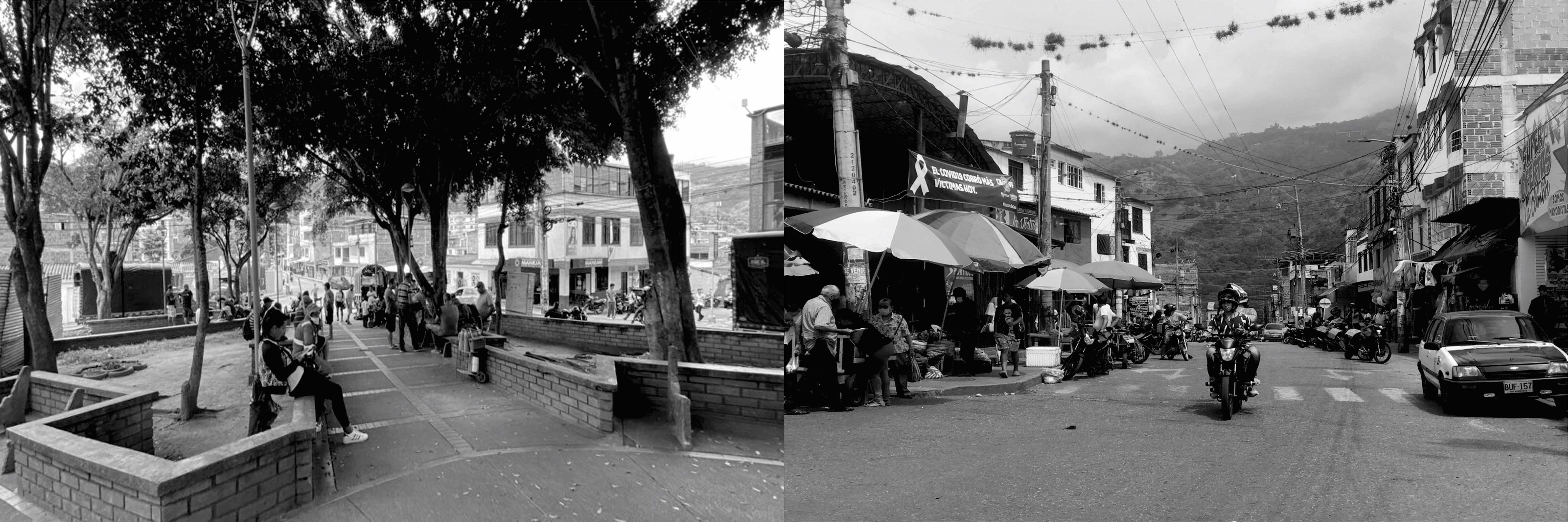 El espacio público en el sector de la Calle 30, conocido como La Cumbre, en Floridablanca, Santander, experimenta una alta afluencia de personas. La invasión del espacio público, la escasez de estacionamientos y las ventas ambulantes abarrotadas indican una deficiente gestión urbana