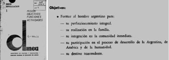 Objetivos de la DINEA en el documento de la Serie Divulgaci&oacute;n del Ministerio de Cultura y Educaci&oacute;n del a&ntilde;o 1971