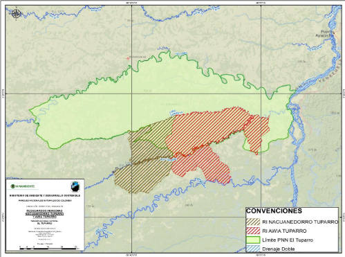 Mapa de Superposição
de Resguardos Indígenas no PNN El Tuparro