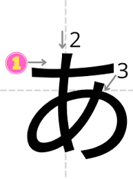 Orden de los trazos para la escritura del hiragana
«a»