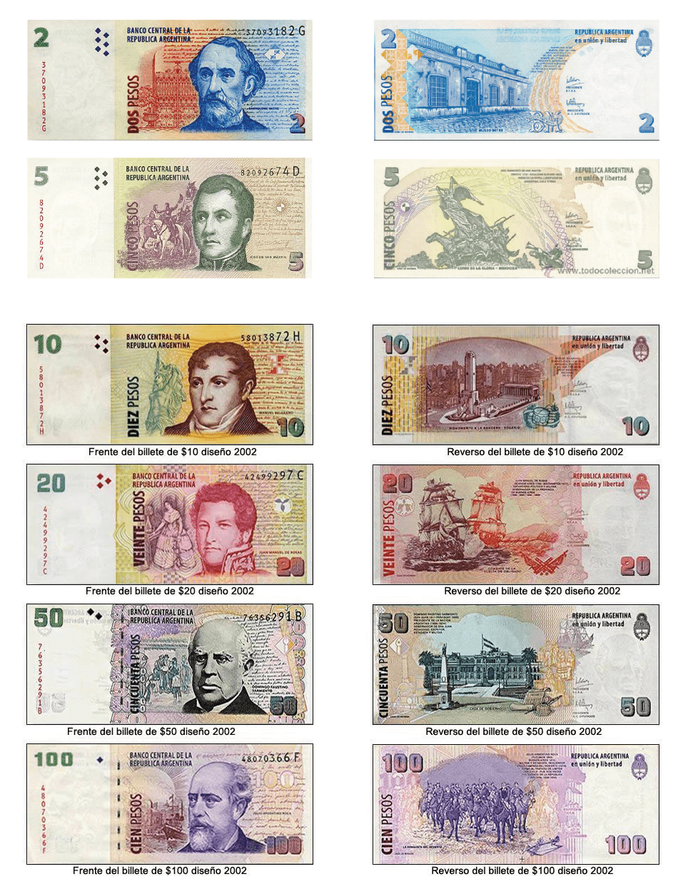 Corpus A: billetes
&laquo;cl&aacute;sicos&raquo; en circulaci&oacute;n en Argentina desde fines de la d&eacute;cada de 

 

 

 

1990.