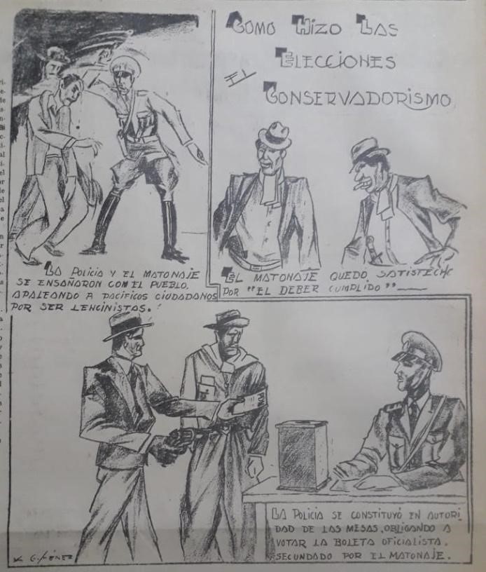 Representaci&oacute;n de la prensa
lencinista-federalista sobre las elecciones de 1934. 