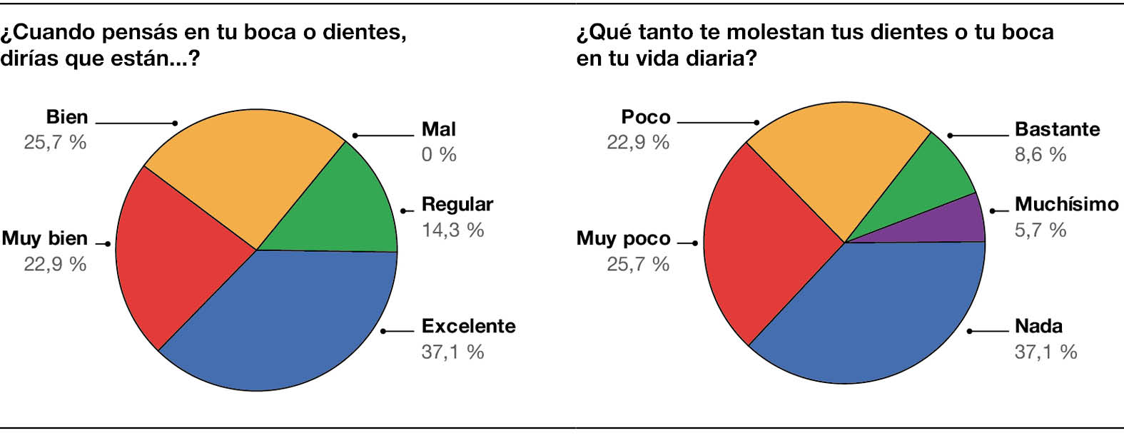 Representaciones gráficas utilizadas para el análisis y reflexión colectiva de los resultados sobre autopercepción del estado de salud bucal