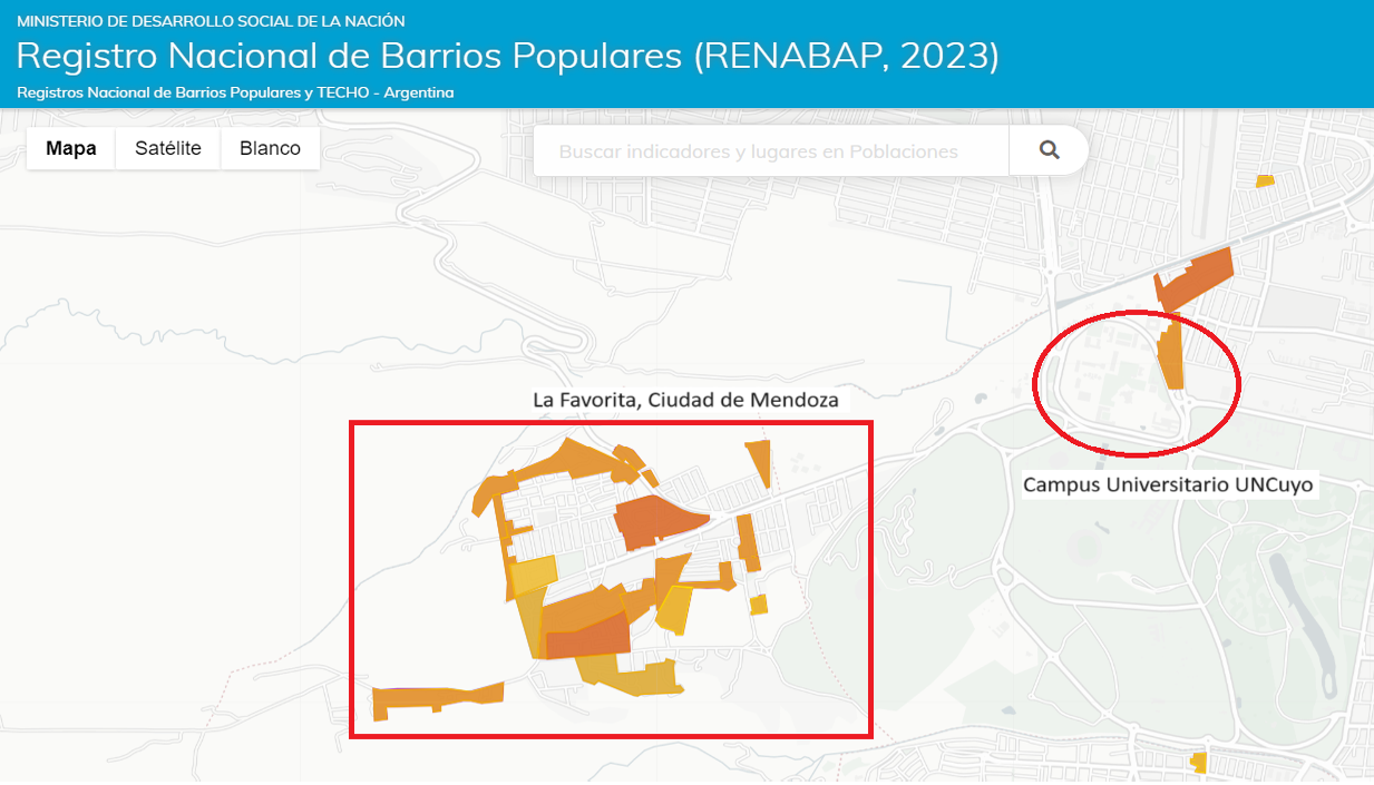 Ubicación de “La Favorita” y del Campus universitario UNCuyo