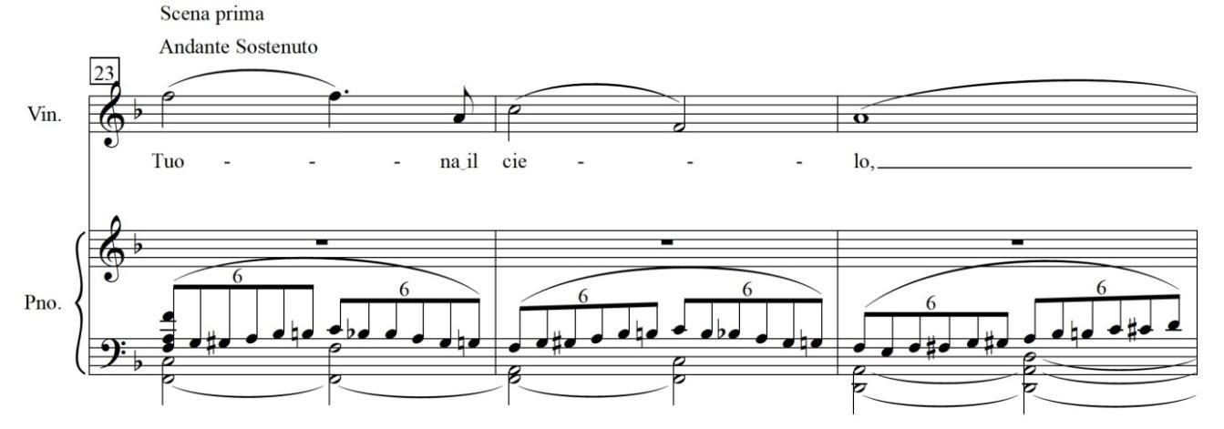 Pampa
de Arturo Berutti. Acto II, c. 22-24. Edición de F. G. Musri