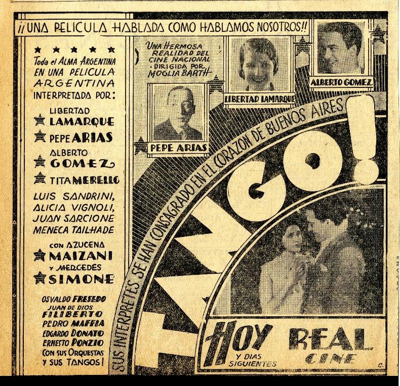 Aviso publicitario de la película ¡Tango!
(1933) publicado en Crítica el 24 de abril de 1933.
