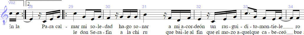 Imagen 17. Arbolito de Montiel,
Edmundo Pérez y Santo Tala, Segunda sección, Melodía. Transcripción del autor.