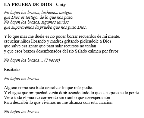 Letra de la
canción «La Prueba de Dios» de Coty