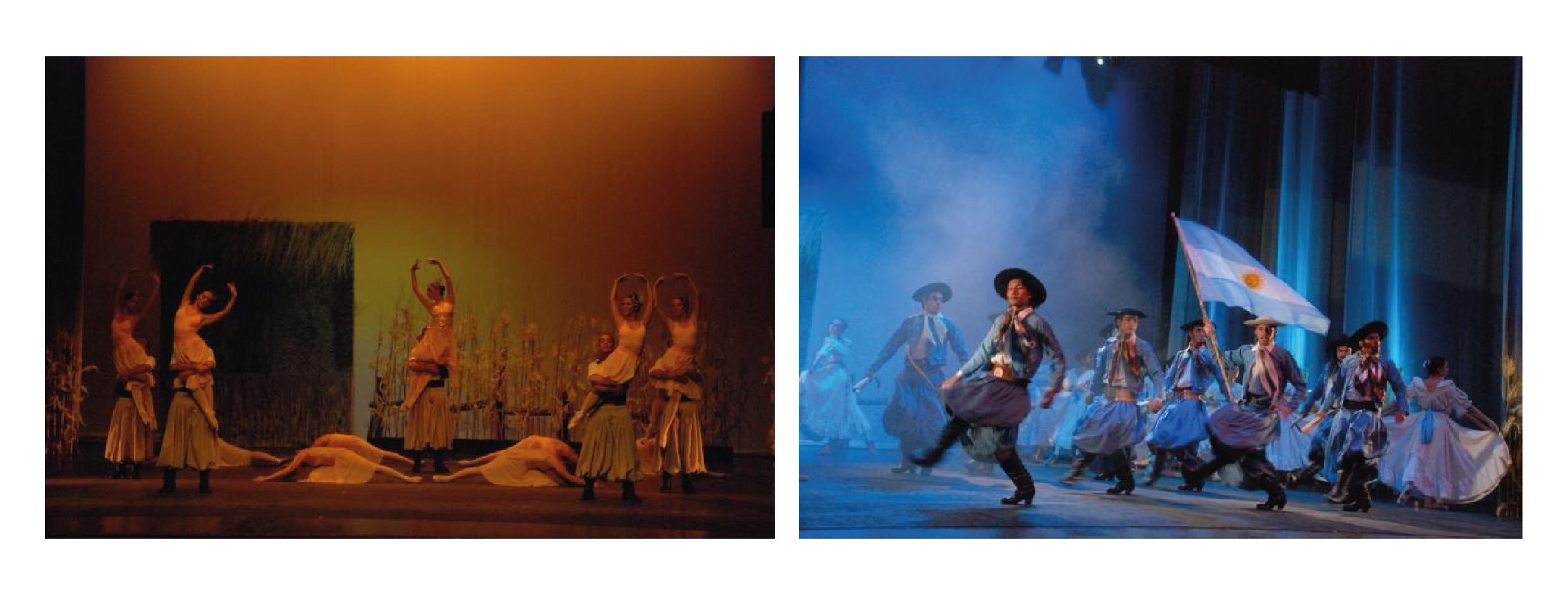 Imágenes de la función del Teatro Independencia de
Mendoza cedidas por la fotógrafa Silvana Fusfari. «Peones de la hacienda» (izquierda) y «Malambo final» (derecha)