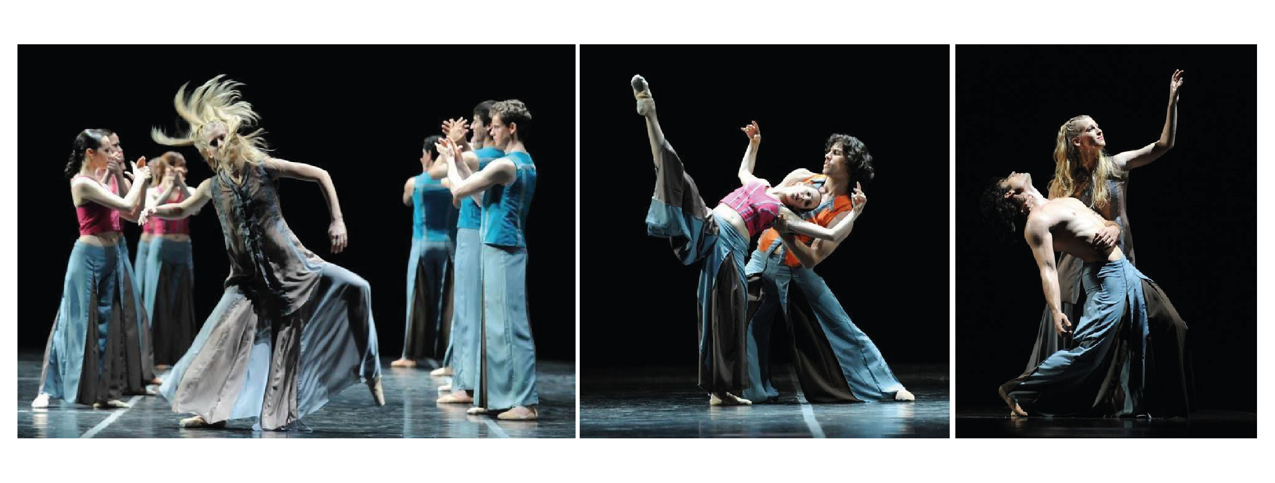 Imágenes de la función del Teatro Argentino de La
Plata disponibles en Archivo del teatro. «Los
puebleros» (Izquierda), «Idilio
crepuscular»(centro), «Amanecer, escena» (derecha)